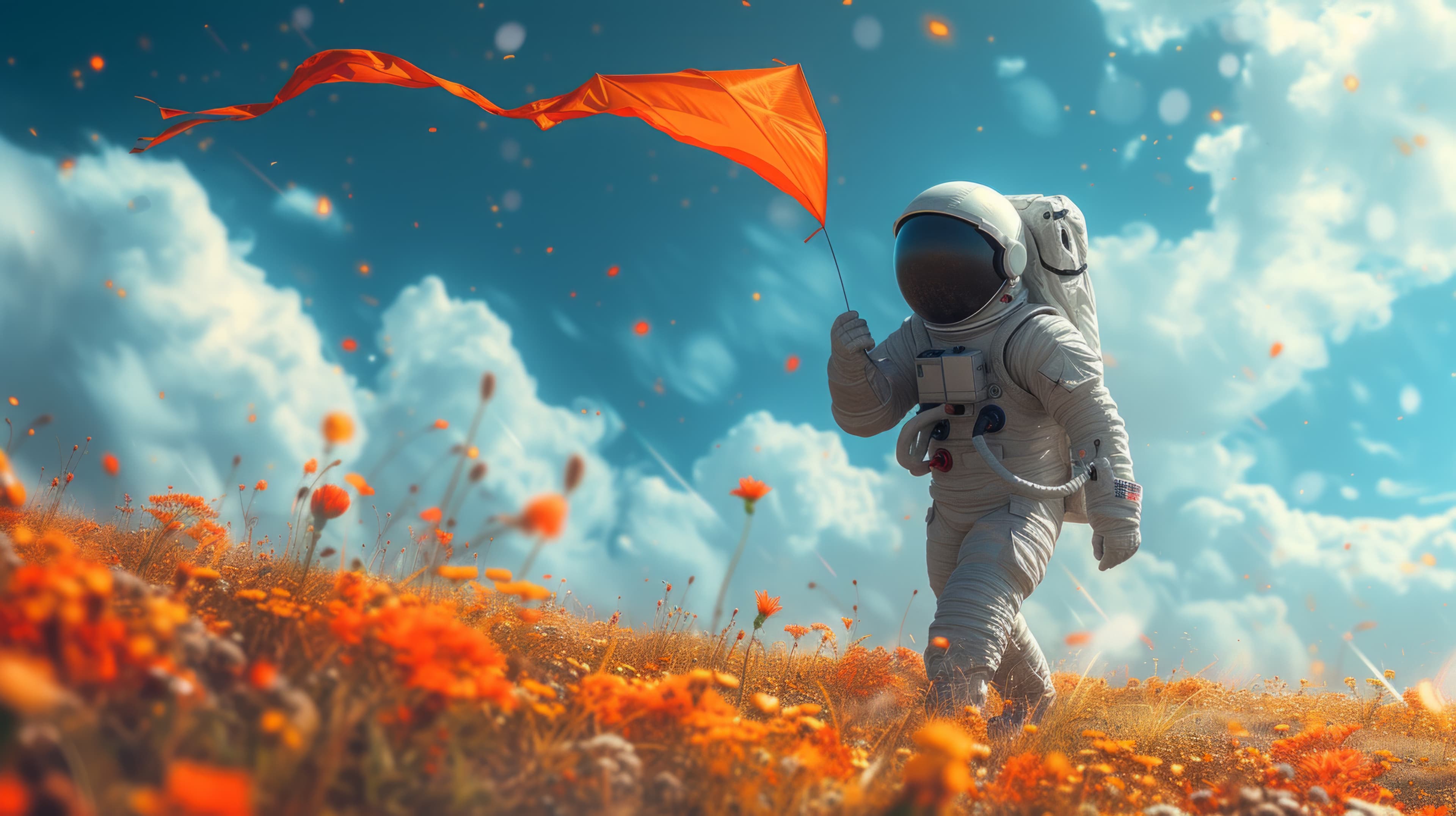 Space background with astronaut