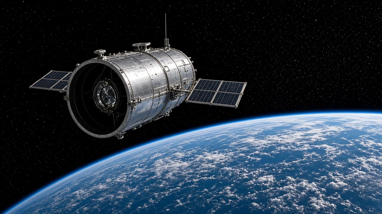 A space telescope above the curve of the Earth